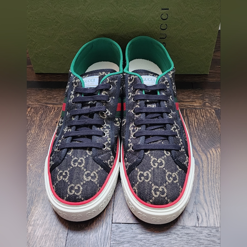 $750 Brand New Gucci Tennis 1977 Men Sneakers Black Web US 14.5 G 13.5 - Picture 2 of 12